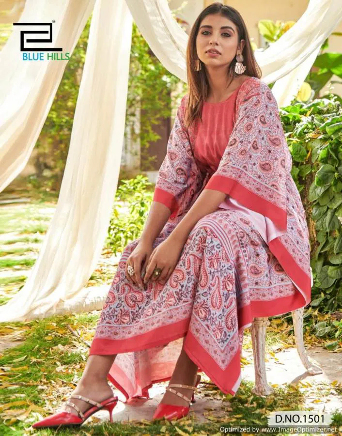 Blue Hills Stare 15 Party Wear Designer Crepe Silk  Printed Kaftan Kurti Collection