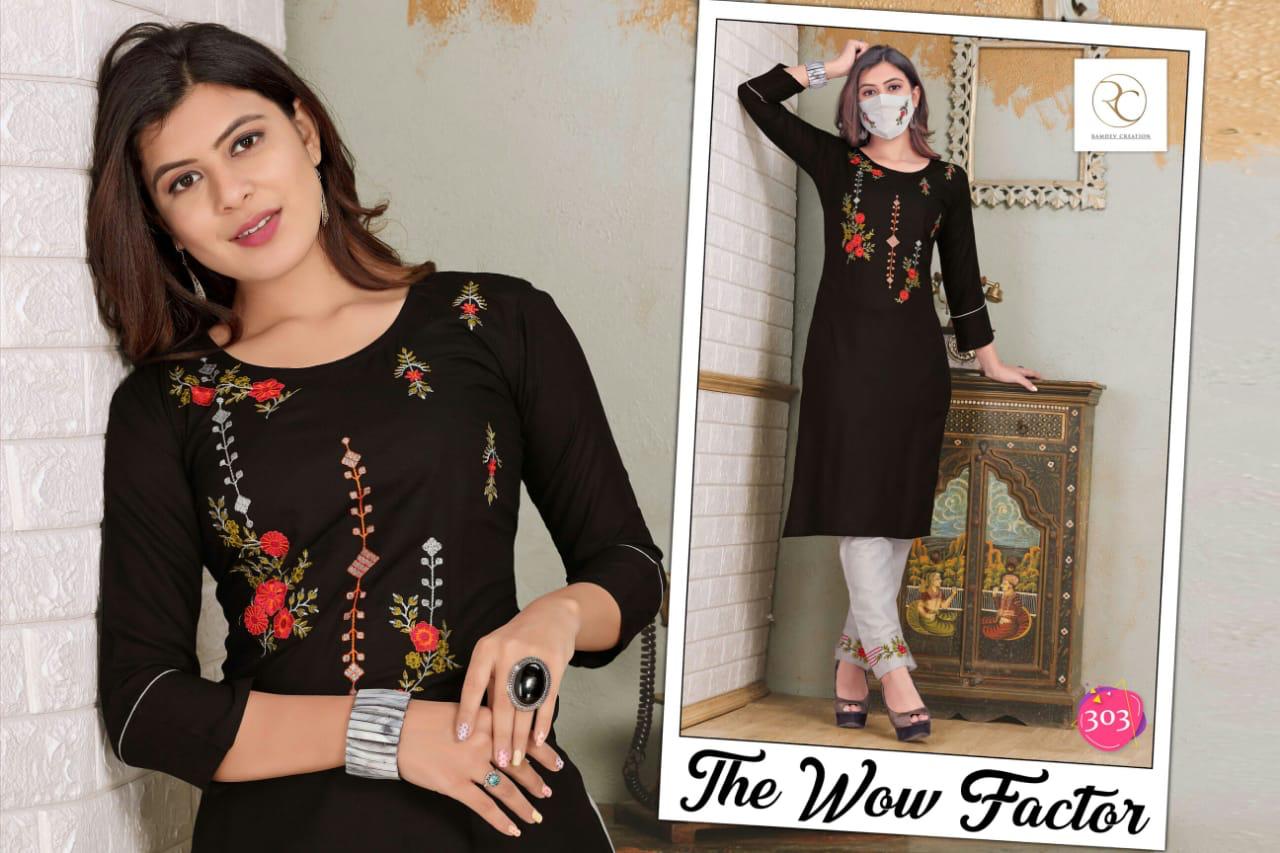 Rc Lichi 2 Latest Designer Straight Neck Mirror Embroidery Work Style Kurti With Bottom Collection