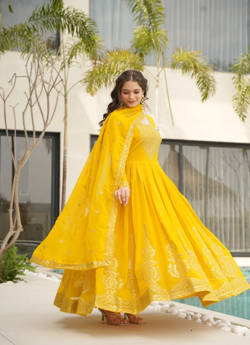 KA 1162 Faux Blooming Embroidery Designer Gown With Dupatta Wholesale Online