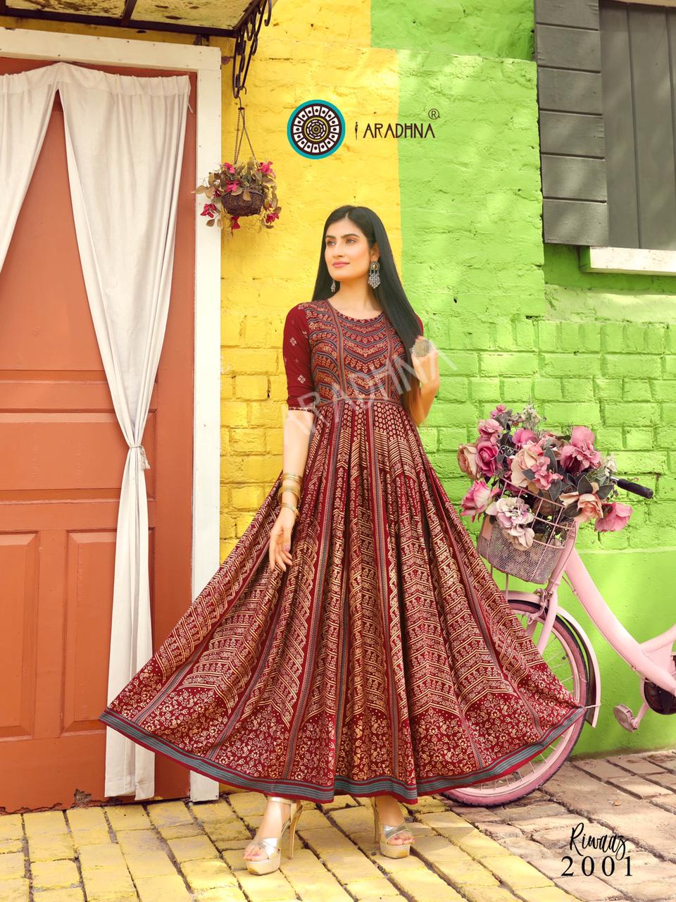 Aradhna Riwaaz 2 Fancy Festive  Wear Anarkali Rayon Printed Long Kurtis Collection