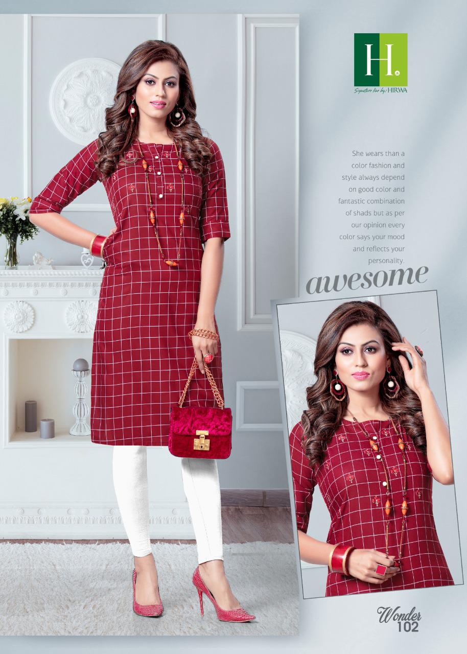 Hirwa Wonder Designer Exclusive Casual Wear Chex Rayon Kurti Collection