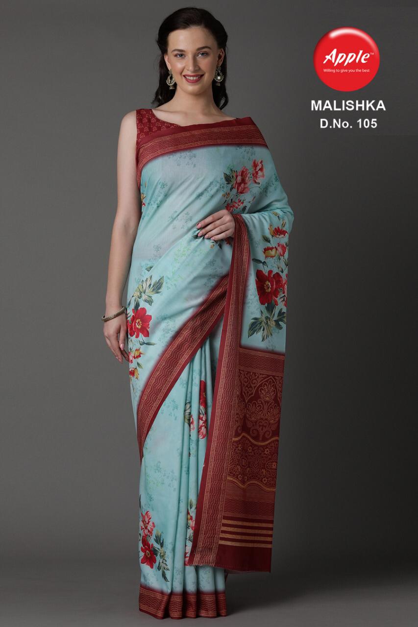 APPLE MALISHKA Latest Casual Daily Wear Muslin Silk Digital Printed Saree Collection