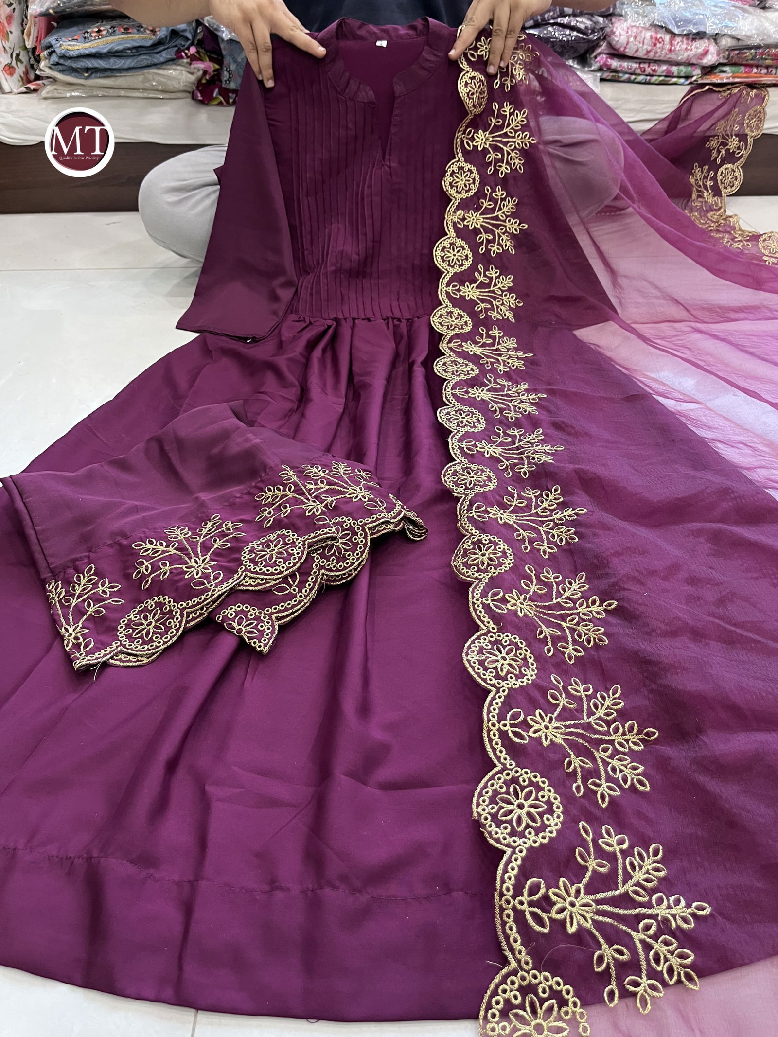 Akshar Designer Cotton SIlk Kurti With Bottom Dupatta