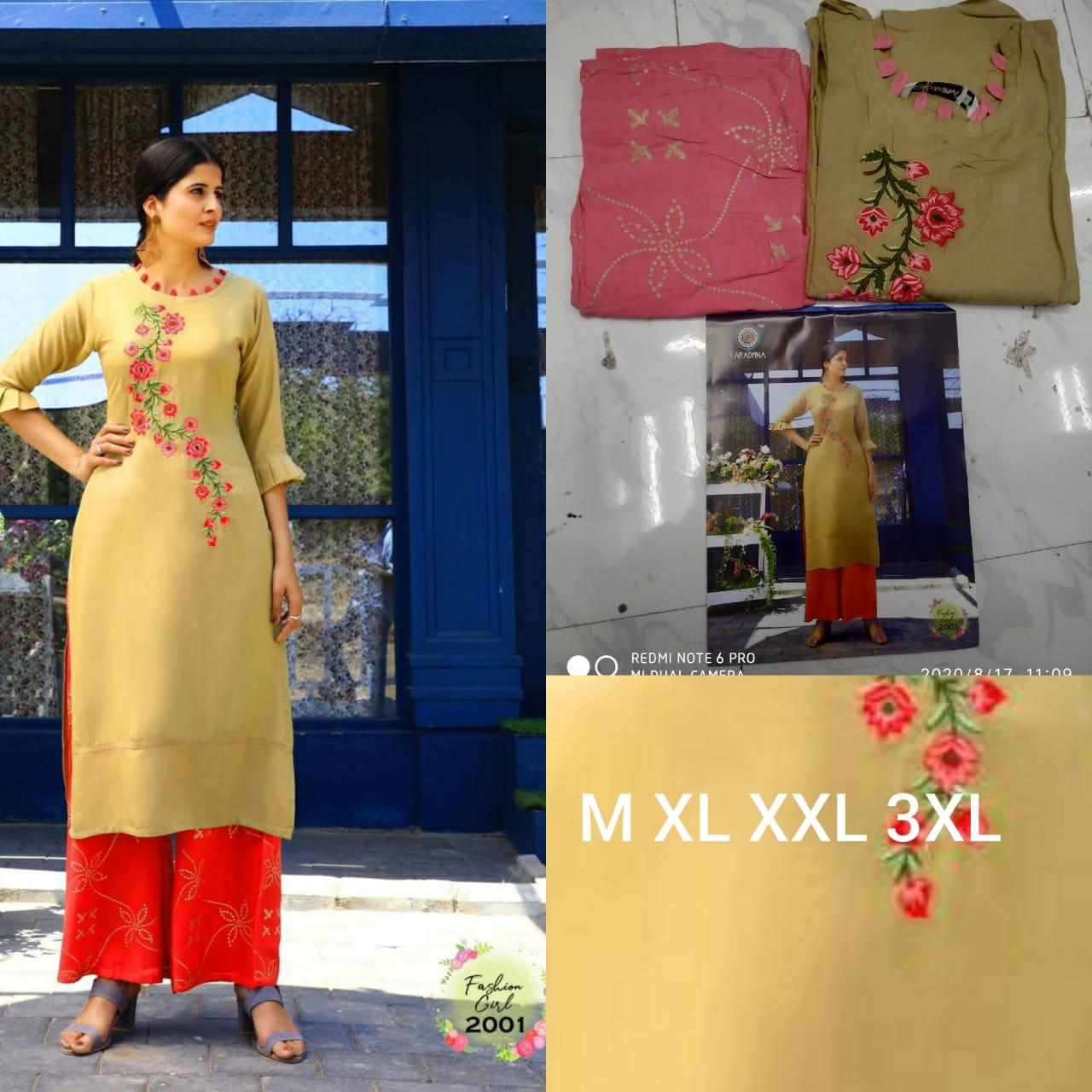 ARADHNA FASHION GIRL VOL 2 Heavy Rayon with Embroidery Work & Manual Work with Heavy Rayon With Ordinary Print & Gold Print Pazzo Kurtis Set Collections