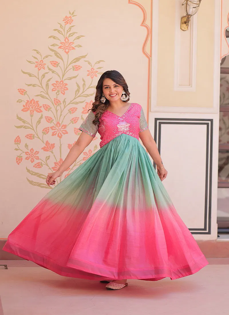 Jf 2482 Silk Crush Party Wear Readymade Gowns Wholesale Clothing Suppliers In India