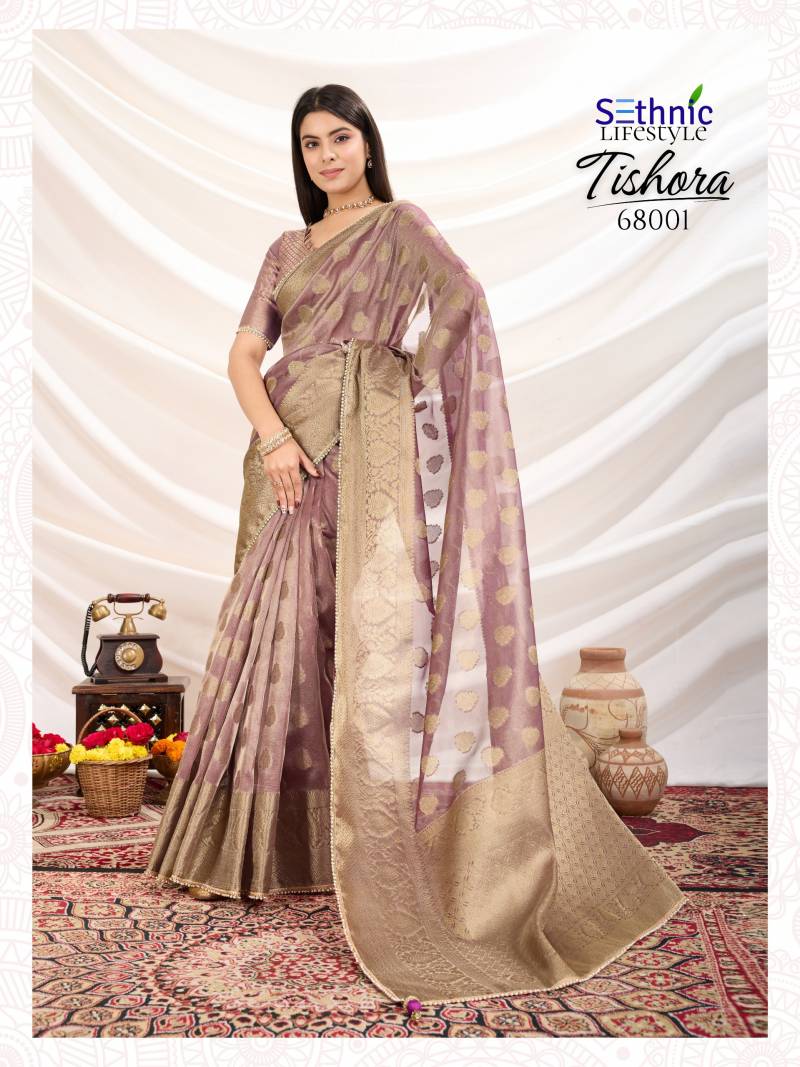 Tishora By Sethnic Crush Tissue Silk Zari Woven Saree Suppliers In India