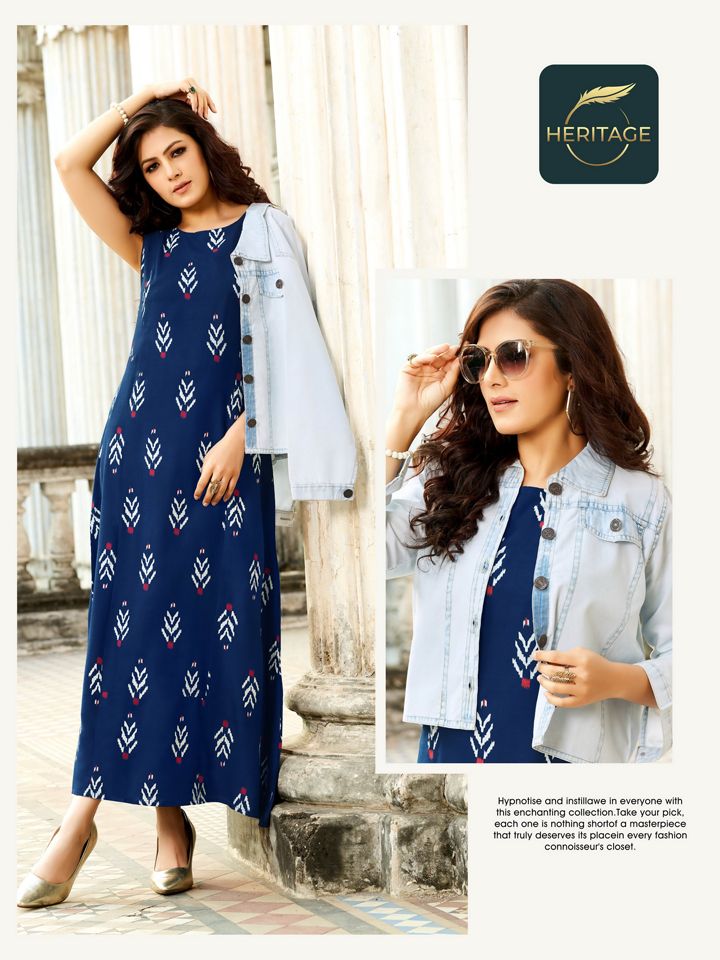 Heritage Jack N Jill Fancy Party Wear Rayon Printed Long Kurti Collection