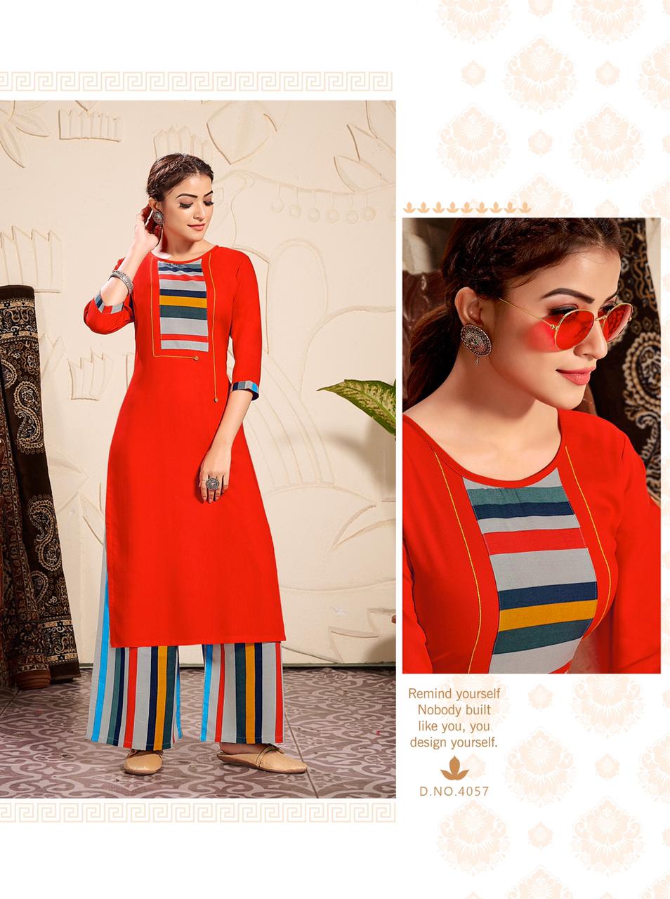 RT PALZZO QUEEN VOL-10 Latest fancy festive Wear Rayon Printed Heavy Kurti With plazzo Collection 