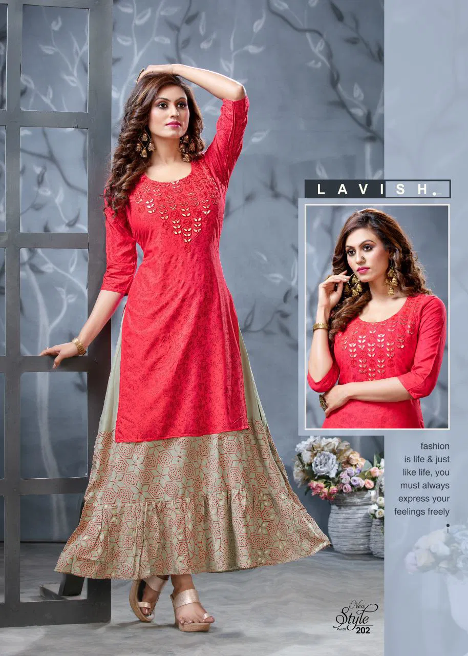 New Style 2 Ethnic Wear gota patti embroidery concept long kurti with attached skirt Collection