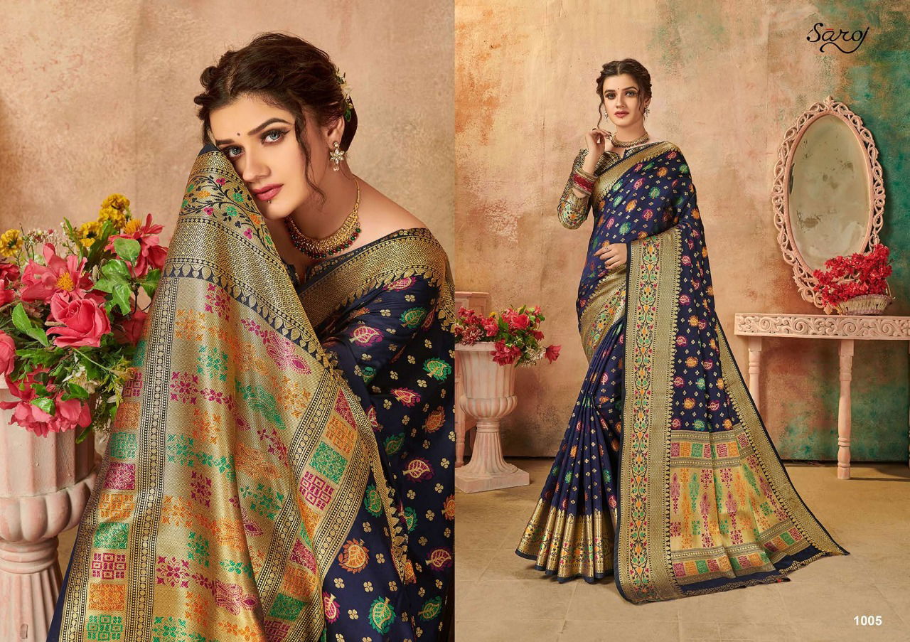 Saroj Monalisa Latest Designer Wedding Wear lichi silk with jacquard Sarees Collection
