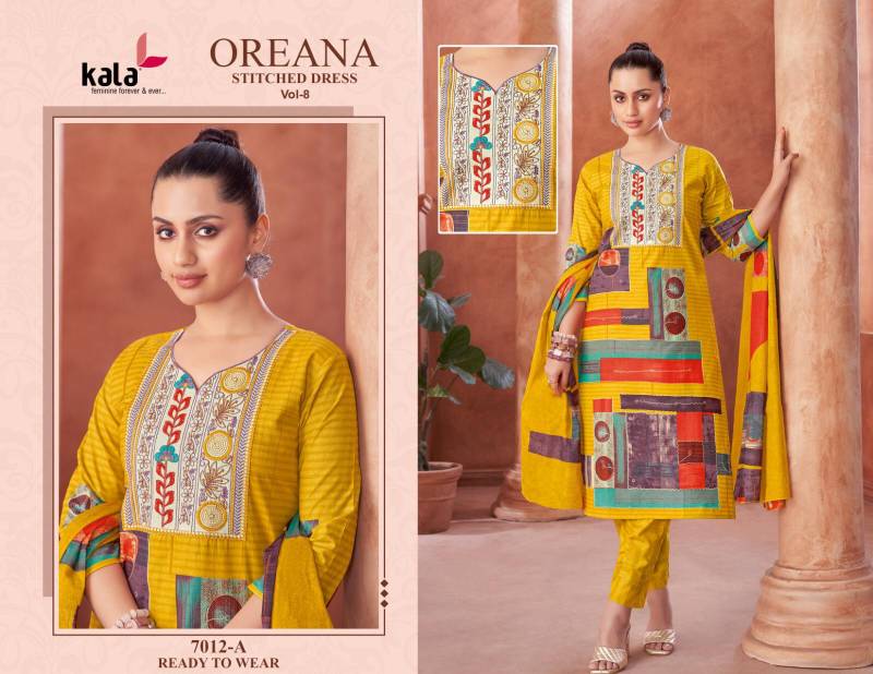 Oreana Vol 8 By Kala Printed Cotton Kurti With Bottom Dupatta Suppliers In India