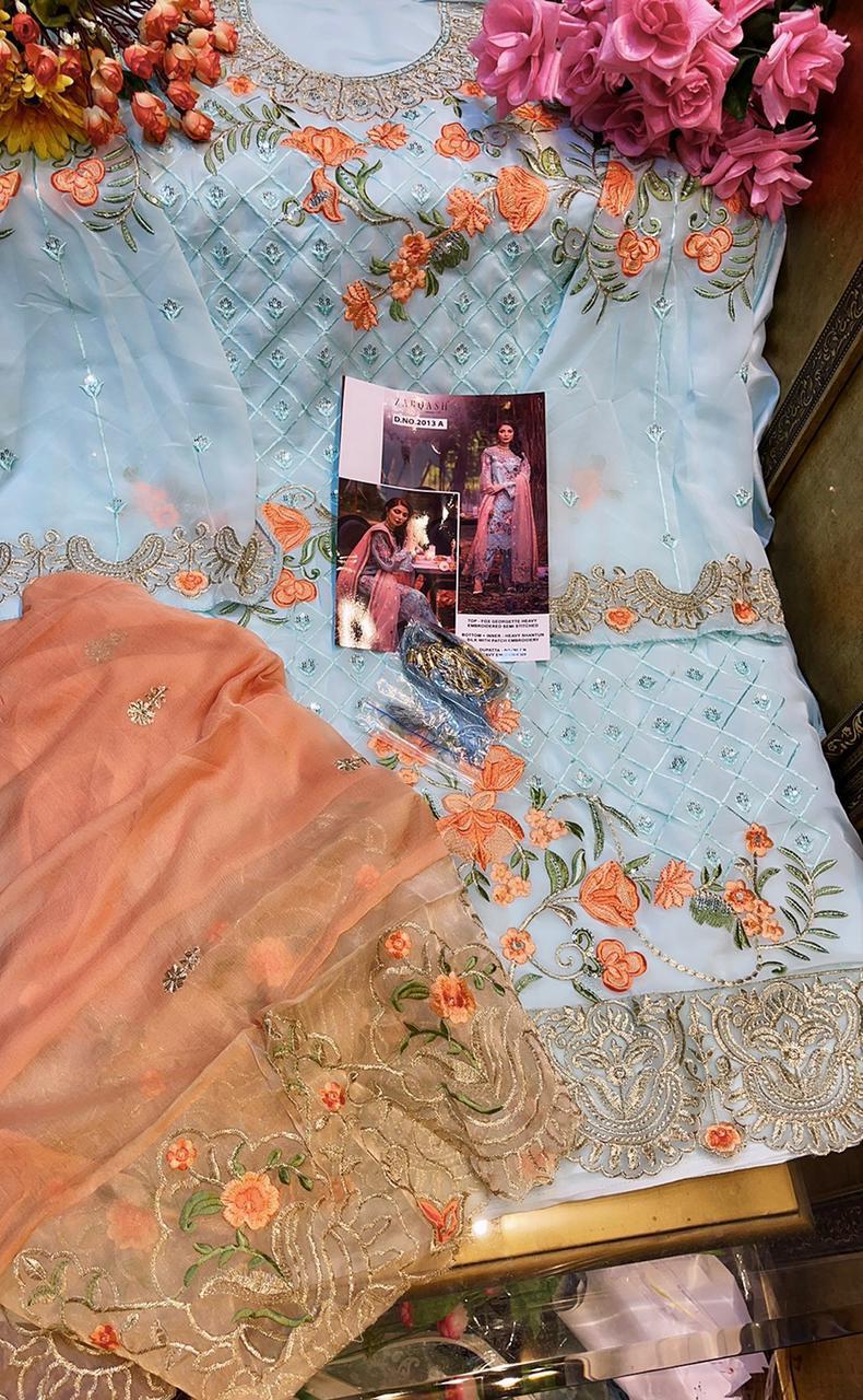 Zarqash Adan Hits 2013 Latest Fancy Designer Festive Wear Fox Georgette With Embroidery Work Pakistani Salwar Suit Collection
