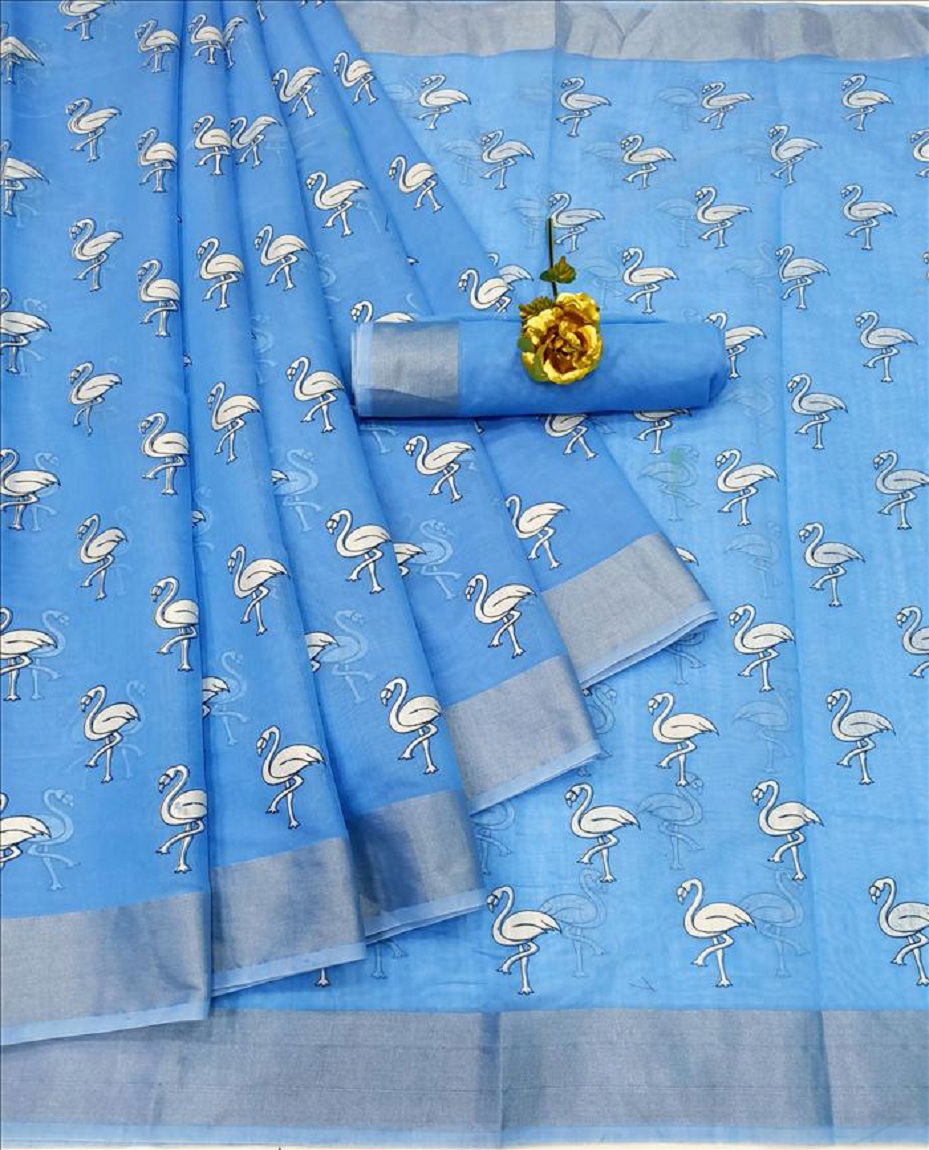 Linen Chakli Latest Casual Regular Wear Printed Cotton Linen Saree Collection