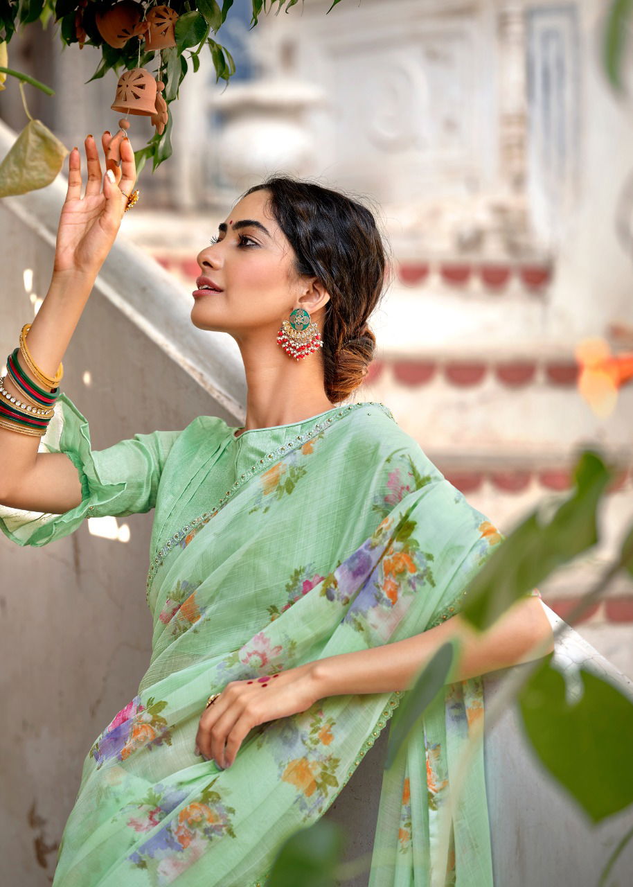 Kashvi Olivia Silk Chiffon Printed With Fancy Ethnic Wear Saree Collection
