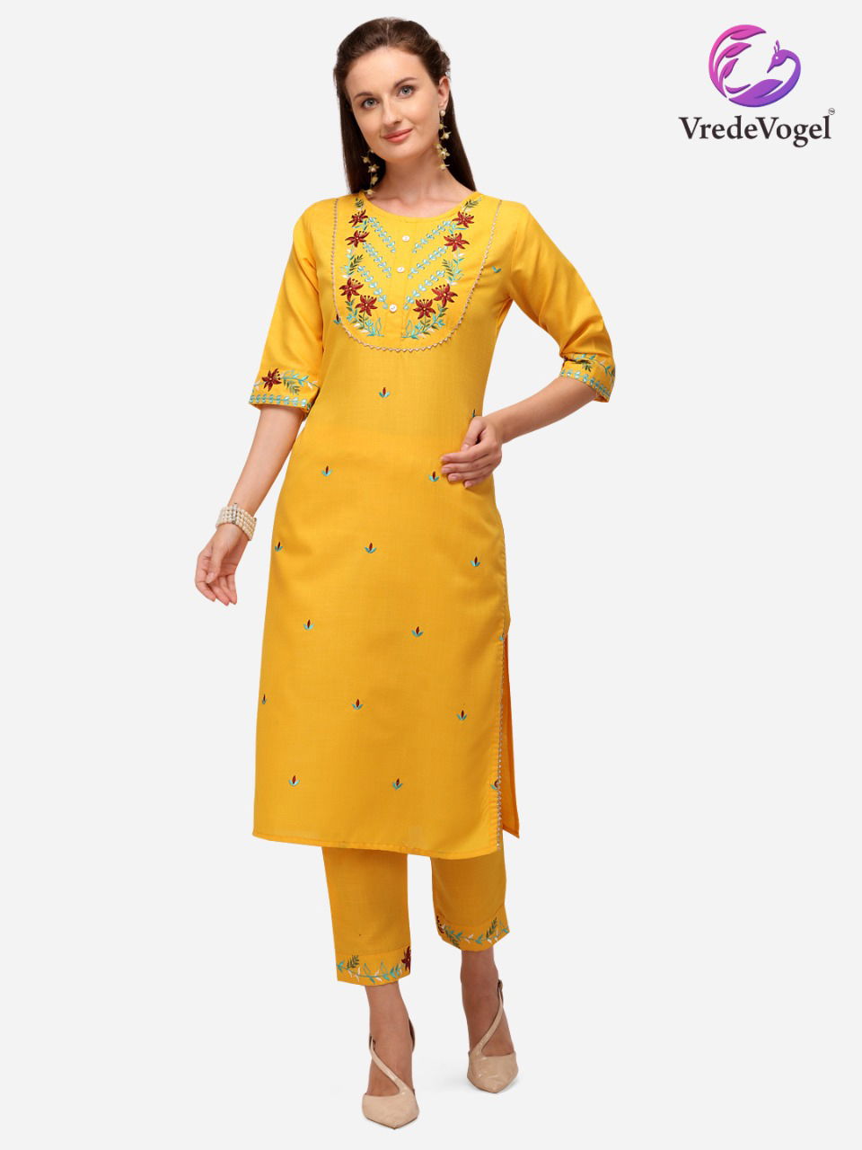 Vv Rasam Cotton Embroidery Work Fancy Ethnic Wear Kurti With Bottom Collection
