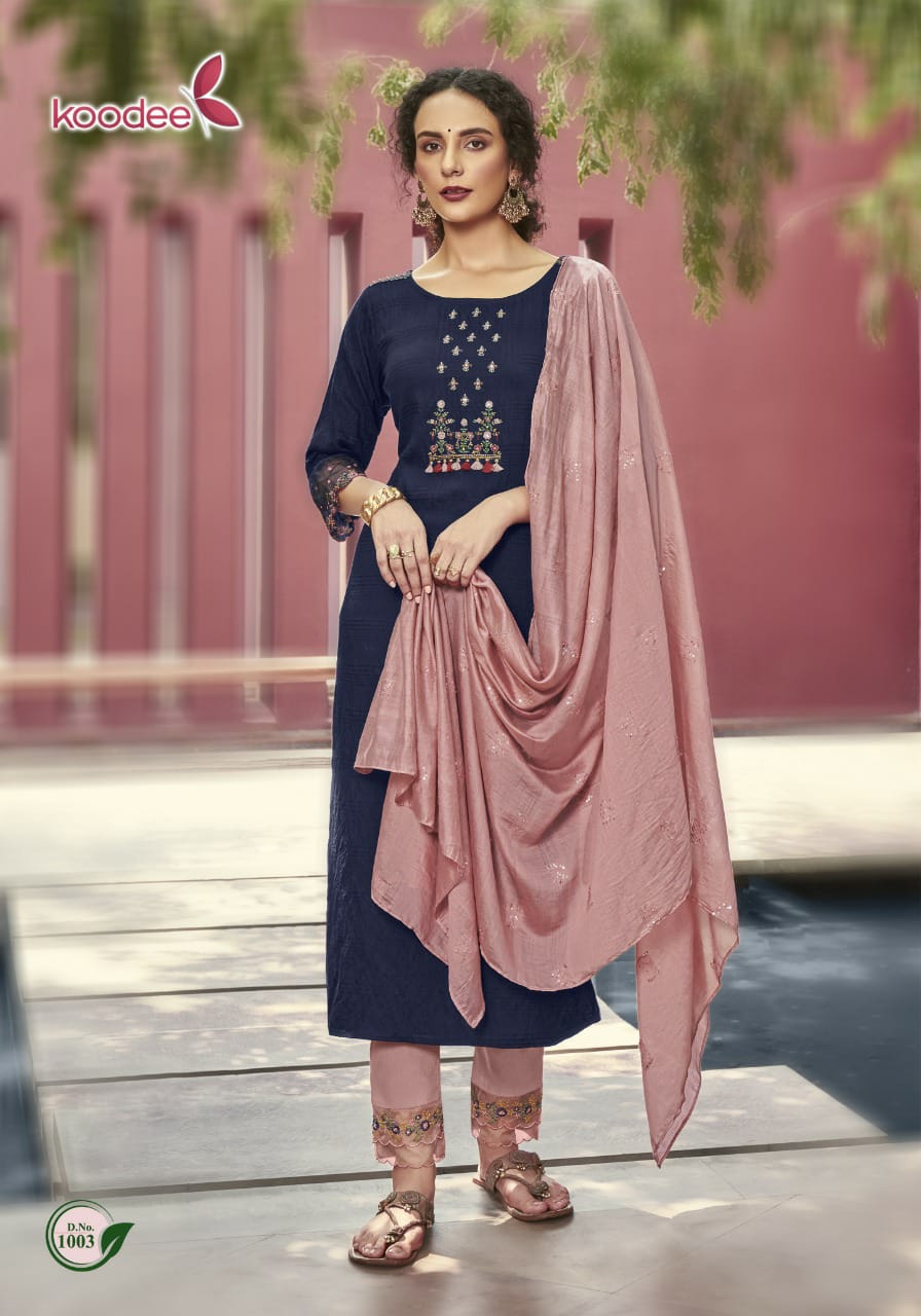 Koodee Renu 1 Festive Wear Designer Latest Fancy Viscose Stripe Pattern With Khatli Work Readymade Collection
