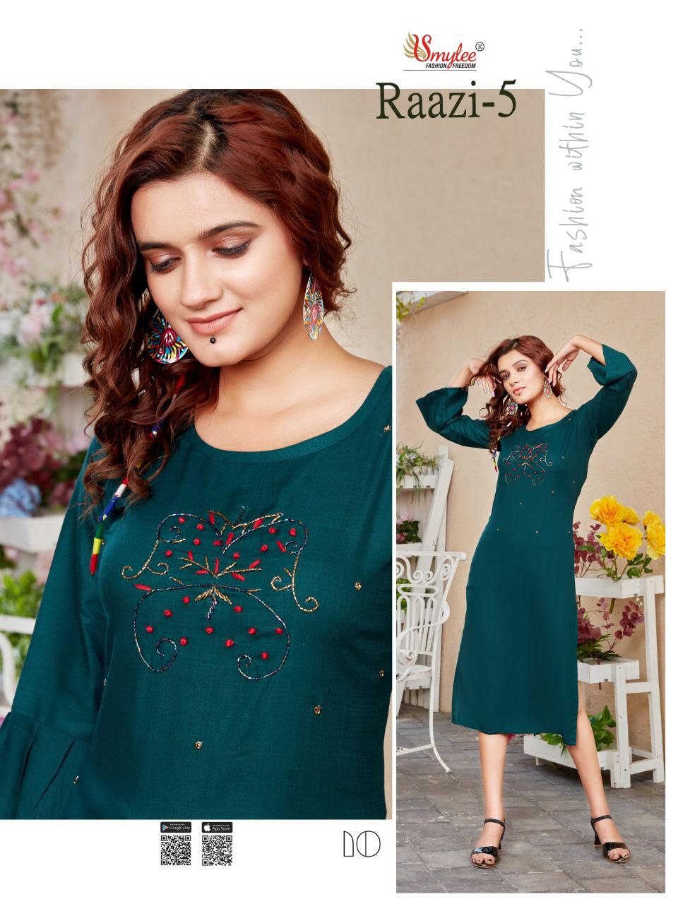 Smylee Raazi 5 Latest Designer Fancy Casual Wear Heavy Slub Rayon Kurti Collection
