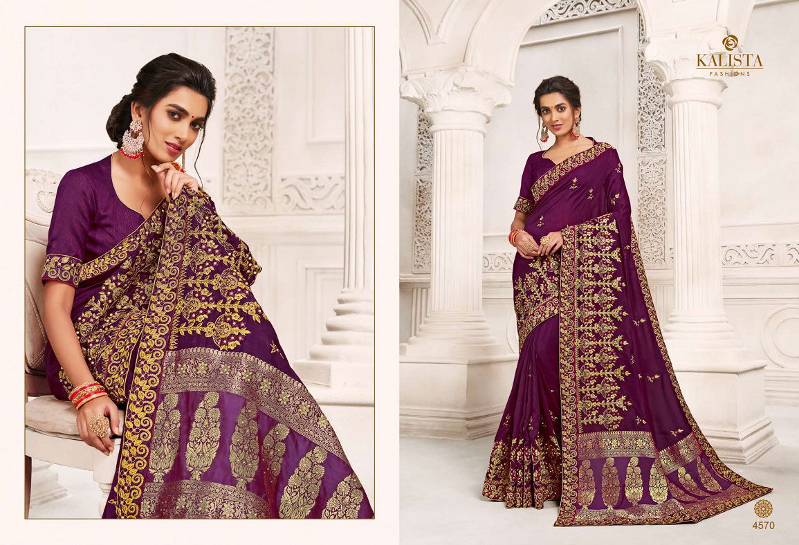 Kalista Dulhan Latest Designer Festive Wear Embroidery Worked Vichitra Silk Sarees Collection
