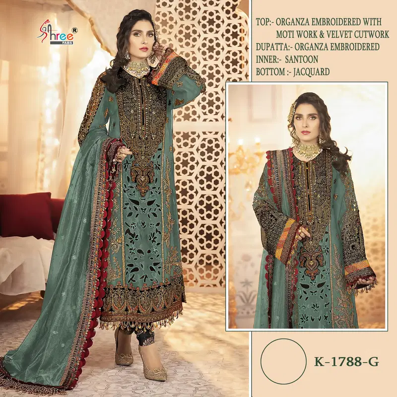 Shree K 1788 Organza Embroidered Pakistani Suit Collection