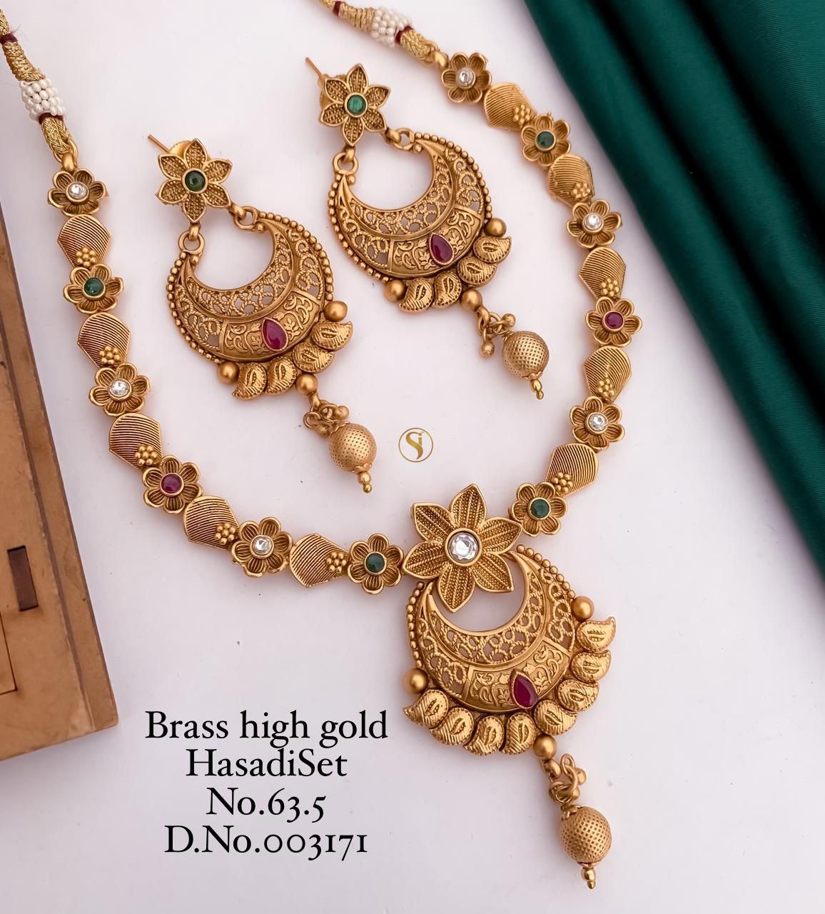 Brass High Gold Designer Hasadi Set 3 Necklace With Earrings Catalog