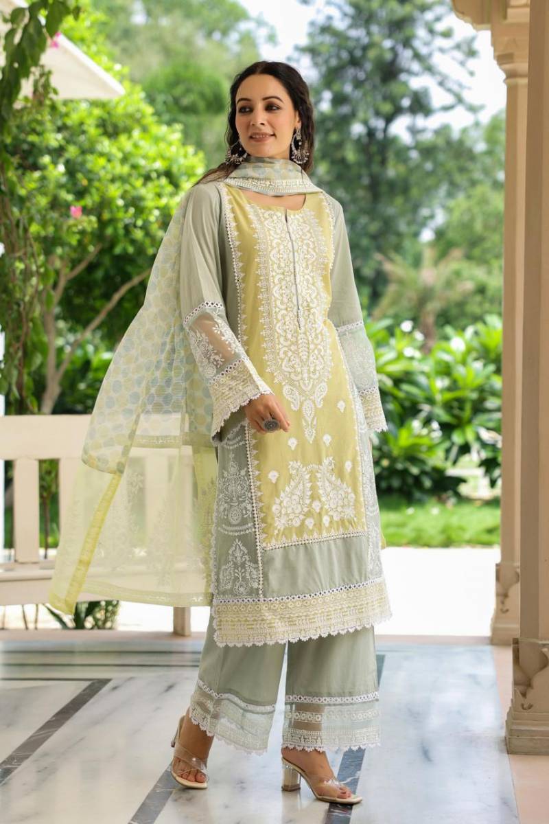 Tanyaa P 365 Cotton Work Fancy Kurti Plazzo With Dupatta Suppliers In India