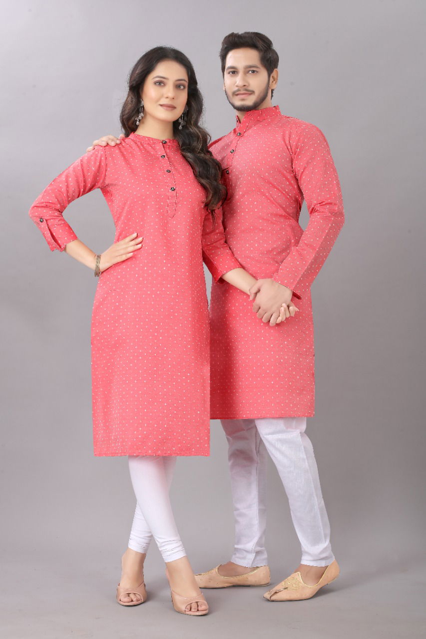 Sabella Latest Fancy Designer fancy Party Wear Couple Kurta Cotton Jacquard Couple Kurta Collection
