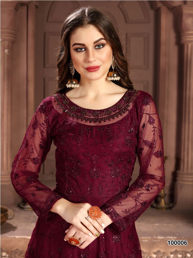 Aanaya 100 Colors 2 Latest Designer Wedding Gown Style Salwar Suit Collection Full Embroidered Work On Net With Four Sided Bordered Net Duptta