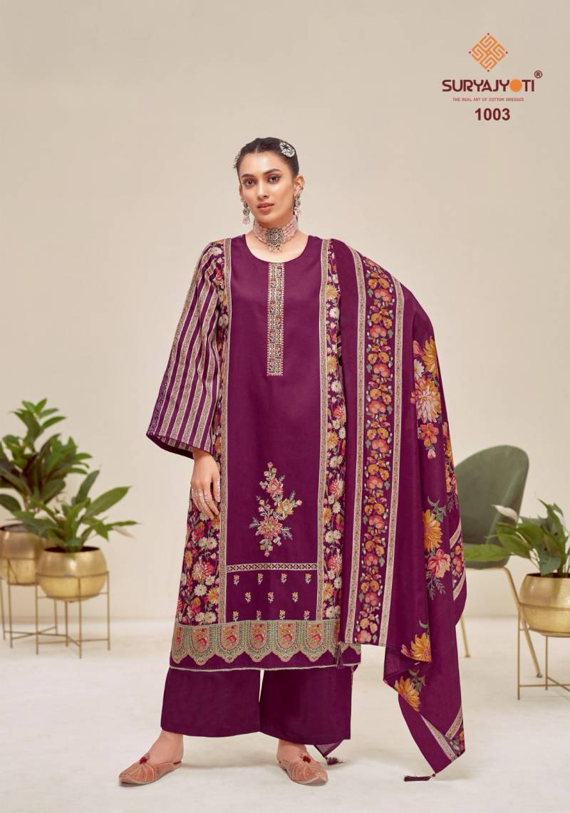 Kaamini Vol 1 By Suryajyoti Jam Satin Printed Dress Material Exporters In india