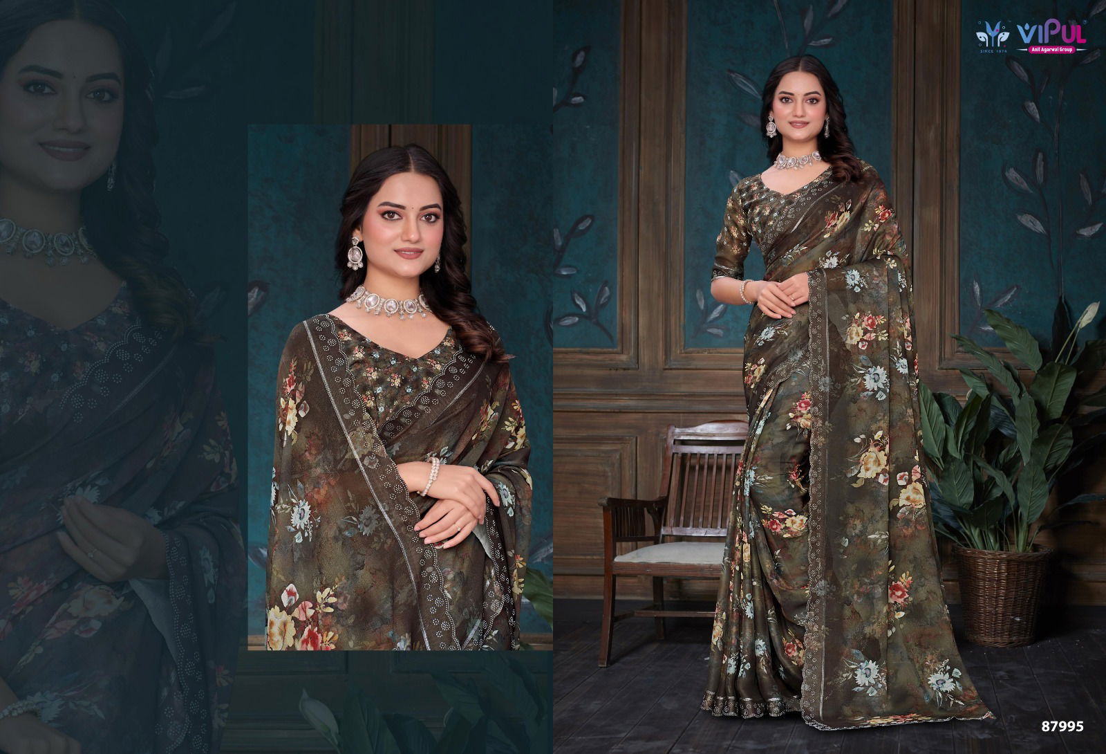 Estella By Vipul Dal Moss Printed Daily Wear Saree Wholesale Price In Surat