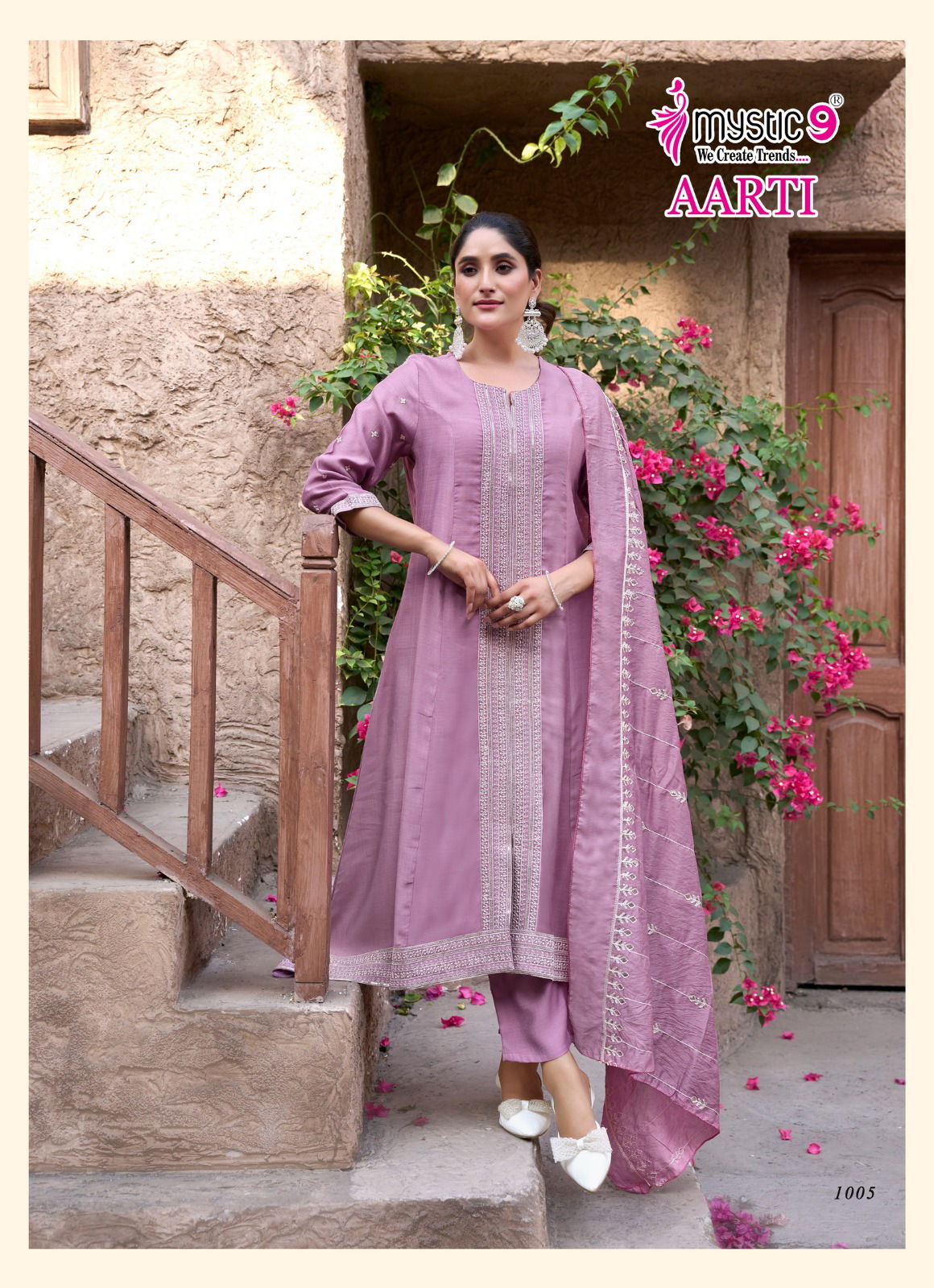 Aarti Vol 1 By Mystic 9 Vertican Kurti With Bottom Dupatta Wholesale Market In Surat