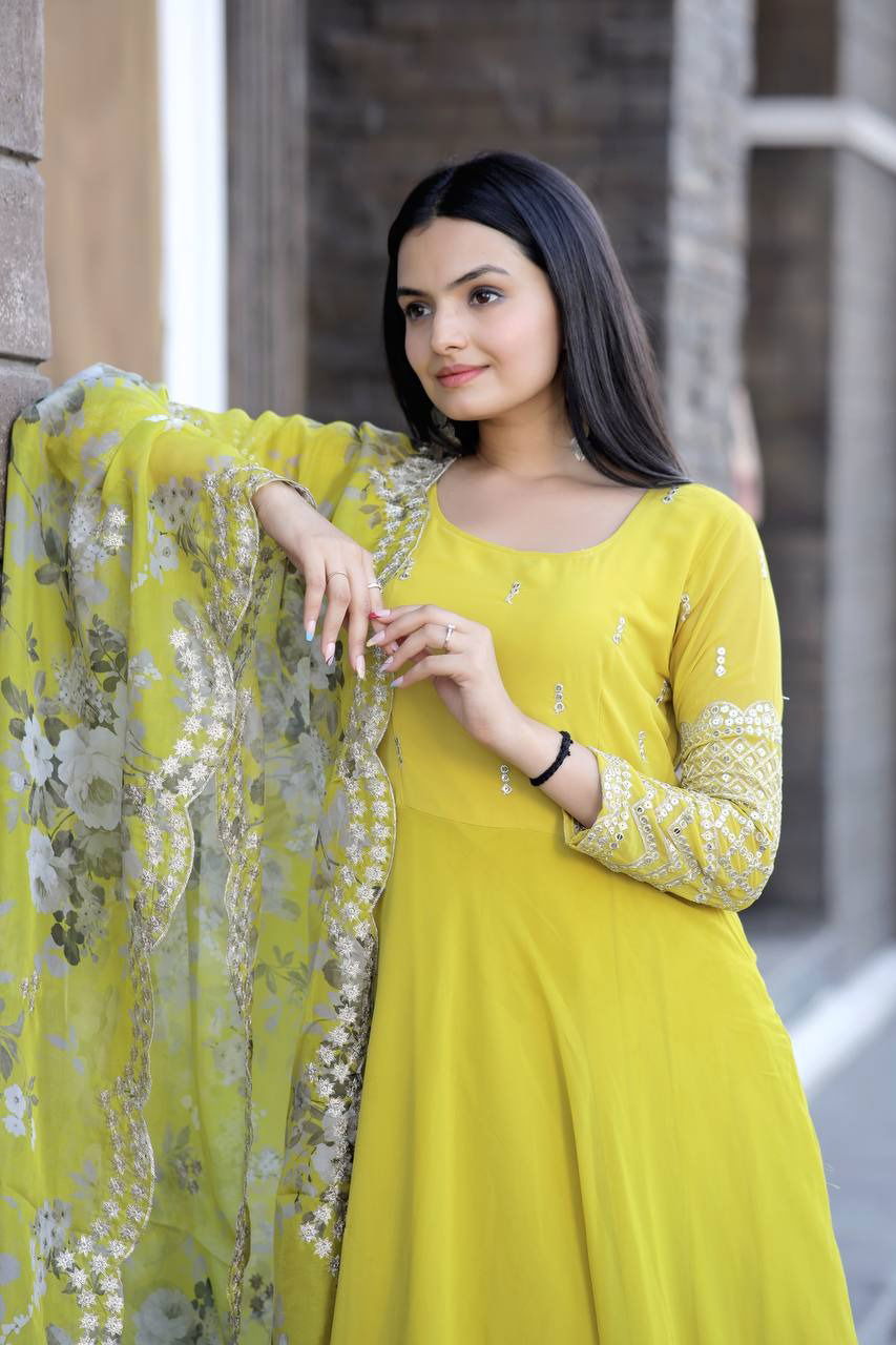 KA 1037 Faux Blooming Designer Gown With Dupatta Wholesale Shop In Surat