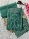 VT Designer Slub Cotton Embroidery Kurti With Bottom Dupatta Suppliers In India