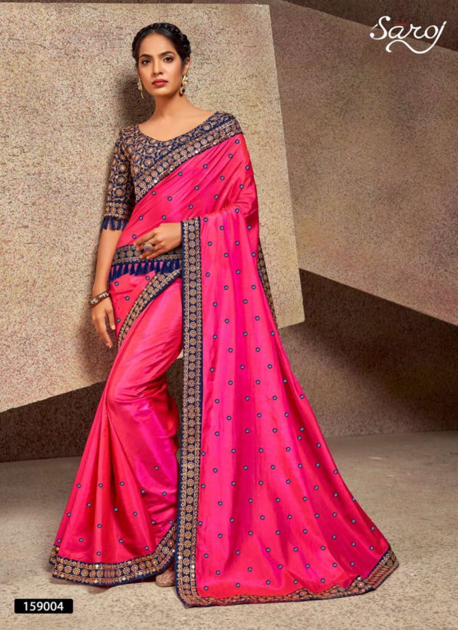Saroj Designer Fancy Festive Wear Aanchal With Heavy Embroidery Work Silk Sarees Collection
