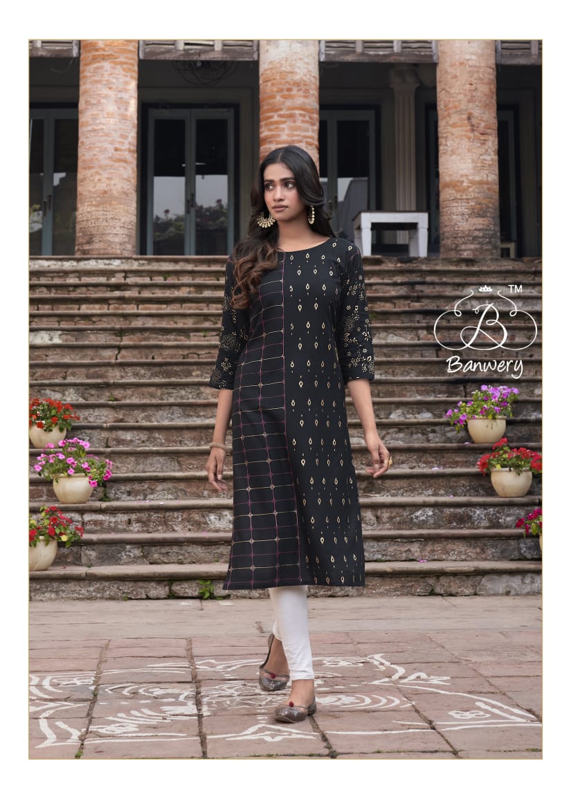 Banwery Colourbar Latest Fancy Heavy Foil Print Ethnic Wear Designer Kurtis Collection

