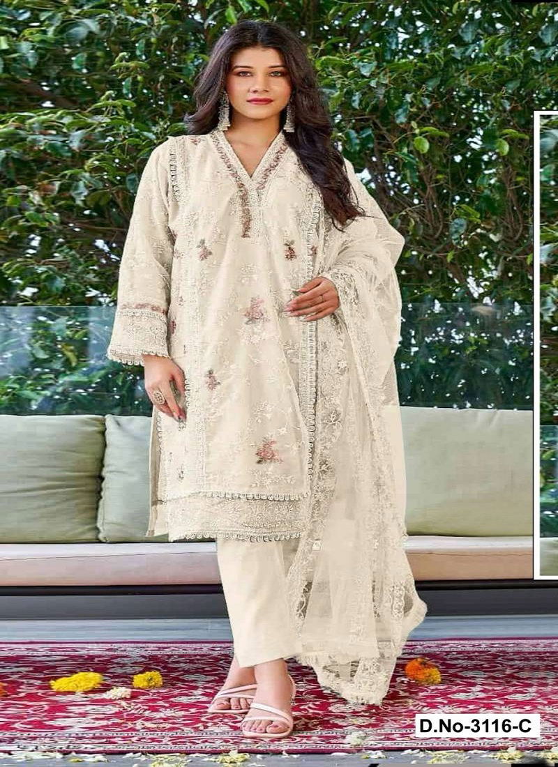 Super Hit 3116 A To D Embroidered Organza Salwar Suits Wholesale Clothing Distributors In India