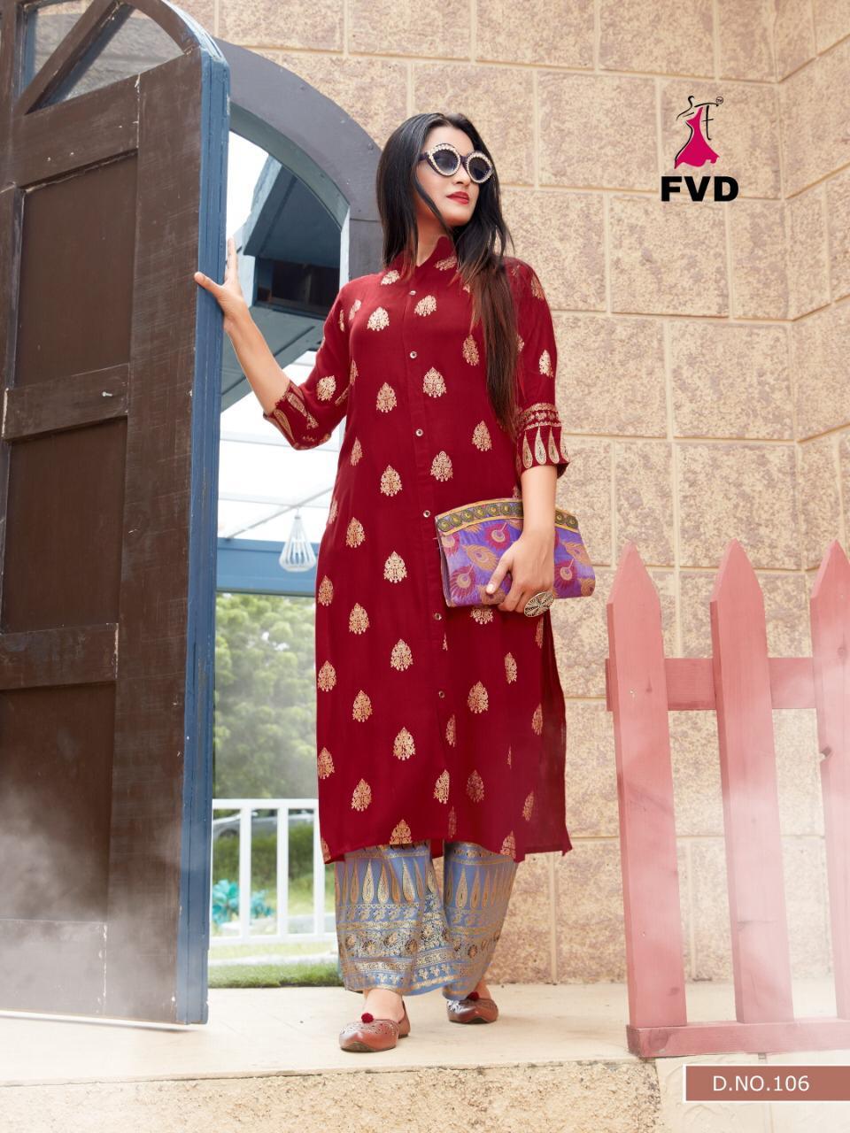 FVD Clasic Gold Vol-2 Latest Designer Party Wear Printed Kurtis With Plazzo Collection (single 750/-)