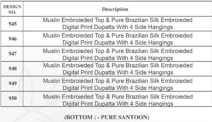 Karma Sabah 945 Muslin Embroidery Top With Pure Brazilian Silk Embroidery  Digital Print Dupatta Salwar Suits Collection