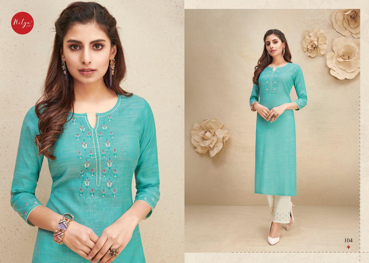 FABRICS (NITYA) SHANAYA Latest Fancy festive Wear Fancy Cotton Worked Kurtis With Bottom Collection