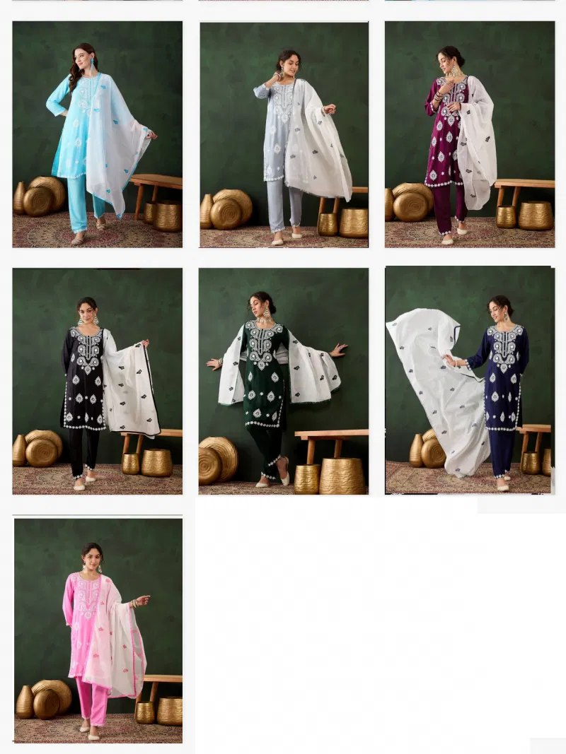Color Set 8502 Cotton Chikankari Kurti Bottom With Dupatta Wholesale Online