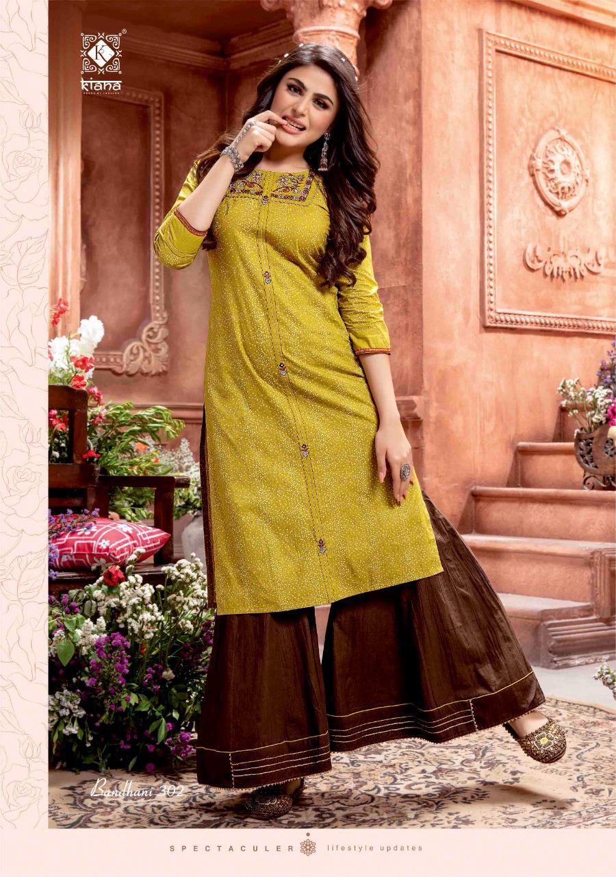 Kiana Bandhani 3 Festive Wear Pure Cotton Gold Print With Gotta Pati work Kurti With Bottom Collection
