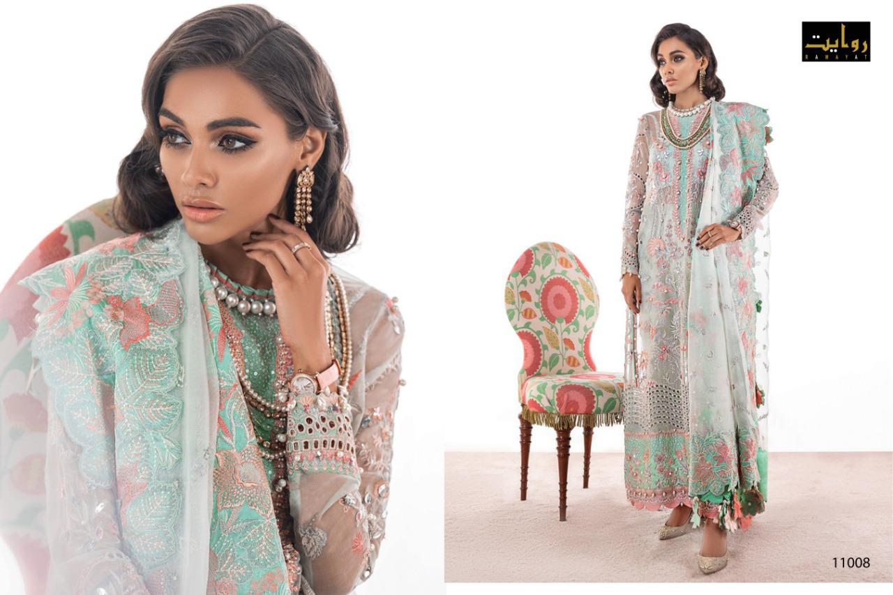 Rawayat Elan 3 Latest Fancy wedding Wear Butter fly net And Embroidery Work top With Dupatta Pakistani Salwar Suits Collection
