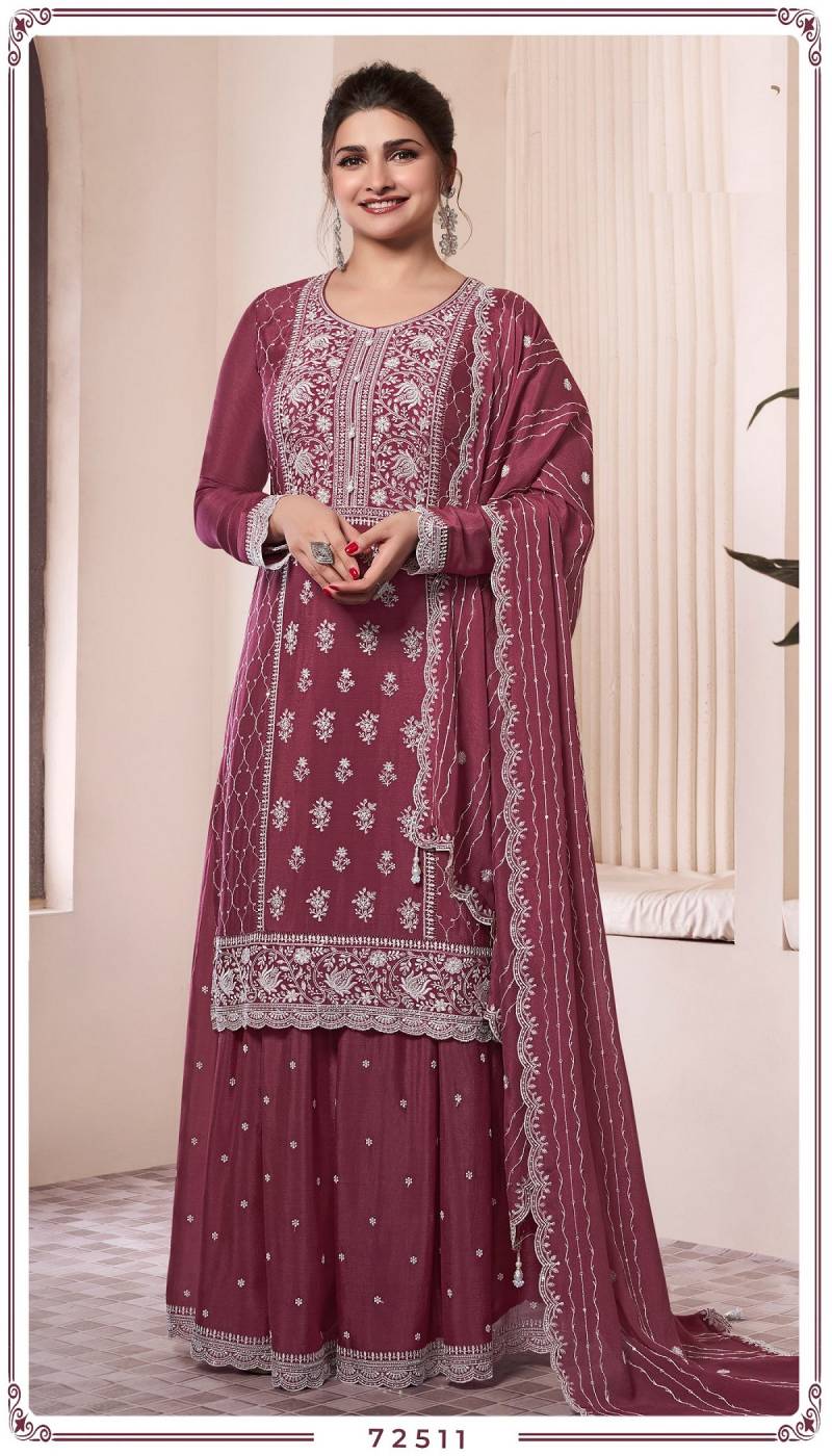 Syona 72511 To 72514 Chinon Embroidered Salwar Suits Wholesale Clothing Suppliers In India