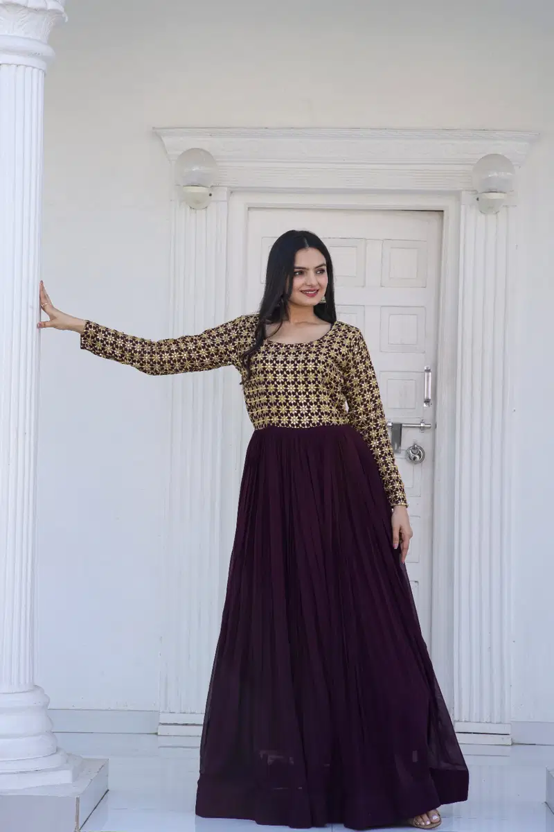 KA 1034 Long Faux Blooming Anarkali Gown Catalog
