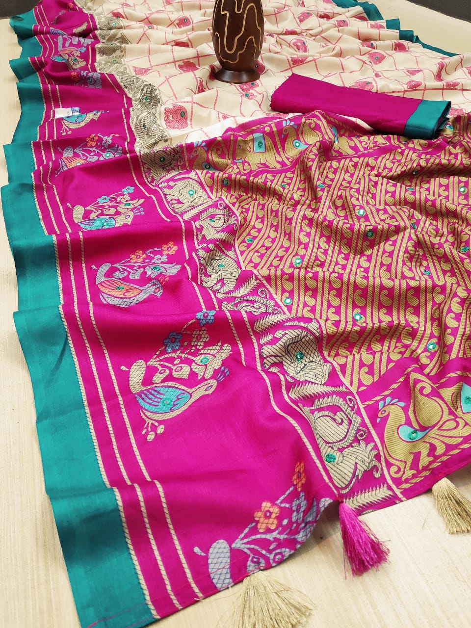 Nakshvi Latest Designer Party Wear Mirror Casual Wear Stylish Silk Saree Collection