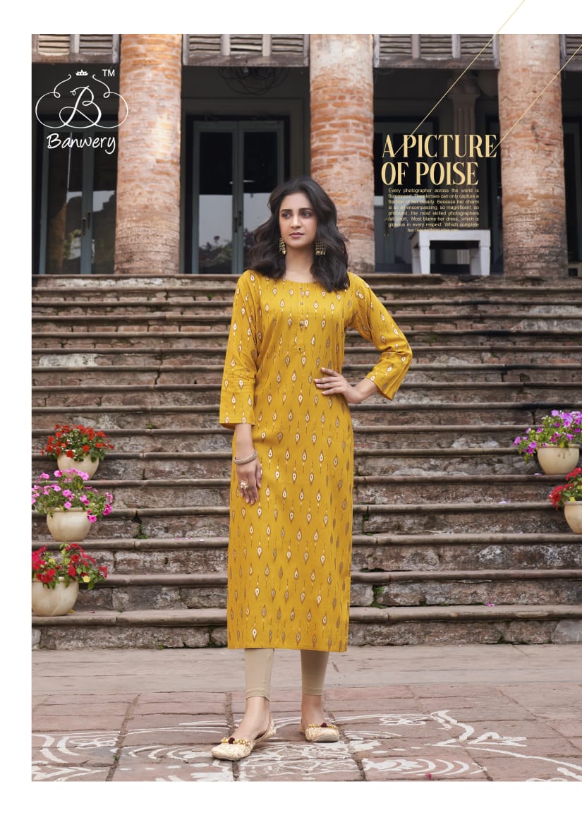 Banwery Colourbar Latest Fancy Heavy Foil Print Ethnic Wear Designer Kurtis Collection
