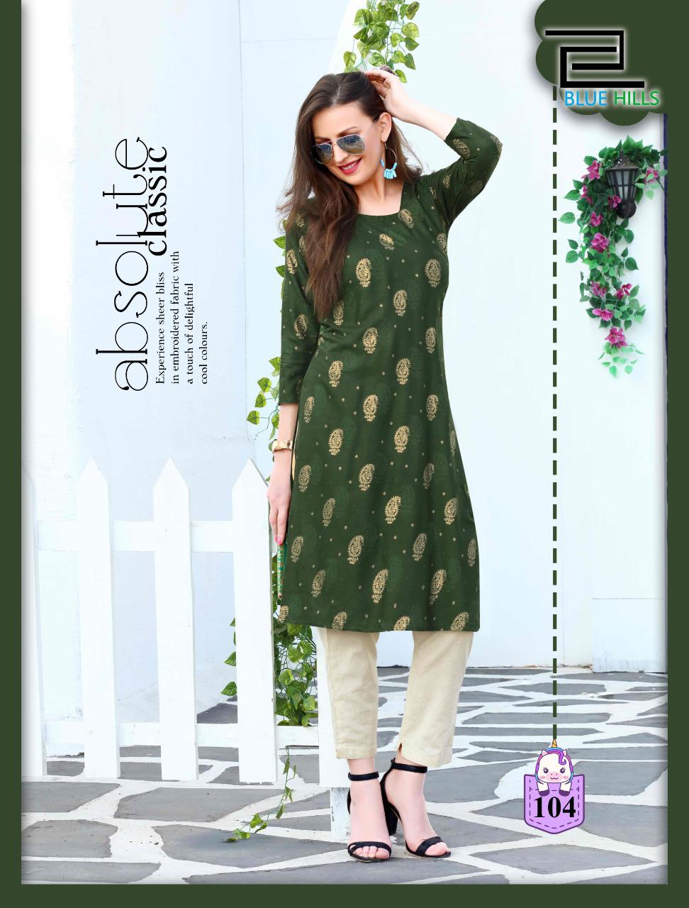 Blue Hills Divine fancy Ethnic Wear rayon With Gold Print Kurti With Bottom Designer Kurtis Collection