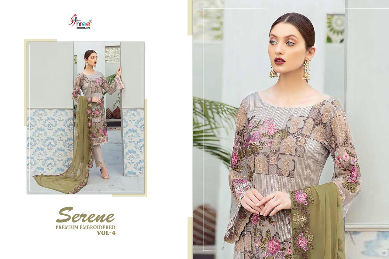 Shree Fab Serene Premium Embroidered Vol 4 Latest Heavy Designer Pakistani Dress Materisl Collection With Nazneen Embroidered Dupatta 