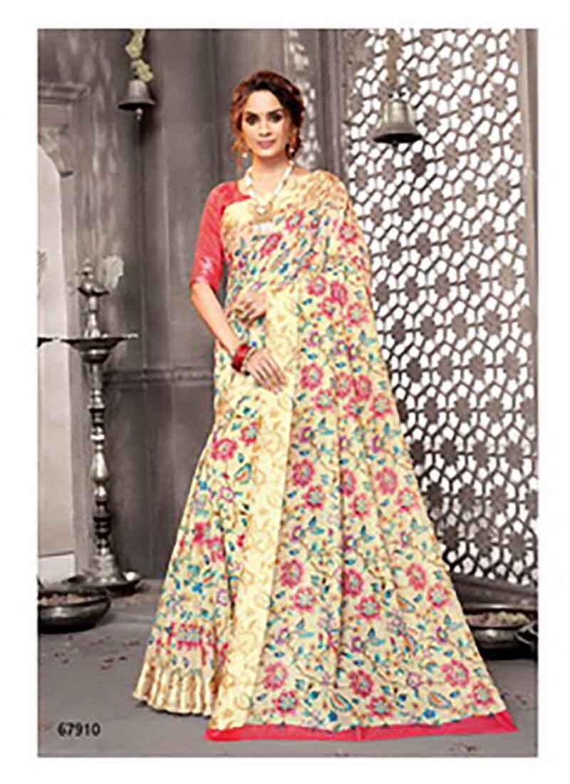 Lifestyle Pravina Cotton Vol - 5 Fancy Lilen Cotton Print Satin Border Sarees Collections