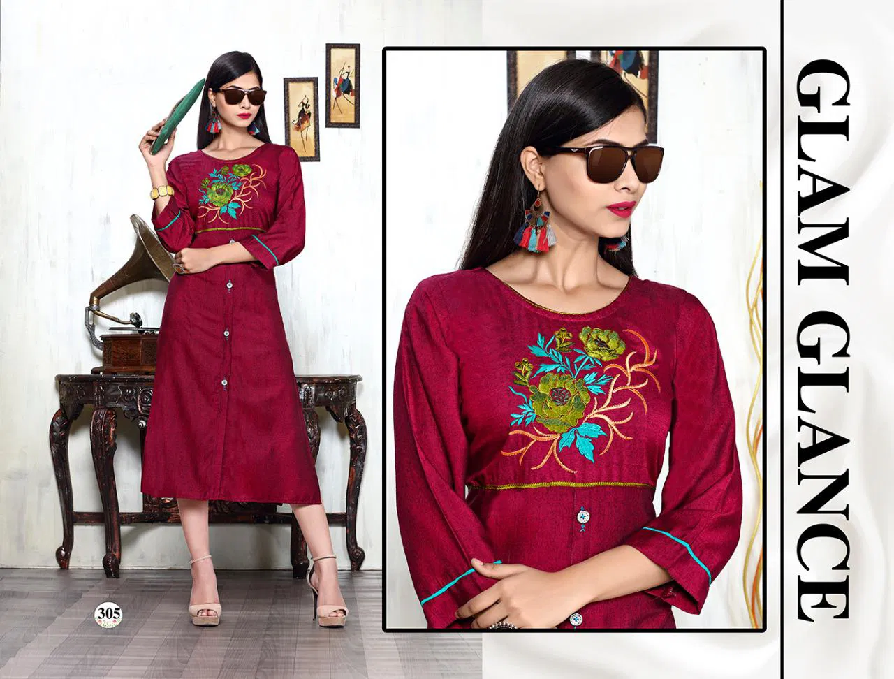 Trendy Melody 2 Heavy Rayon Hot Fix Butta Work Latest Designer Party Wear Stylish Kurtis Collections