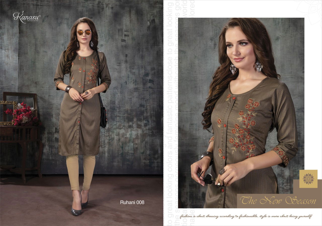Kanasu Ruhani Straight Latest Designers Festive Wear Embroidery Work Rayon lining  Kurtis Collection